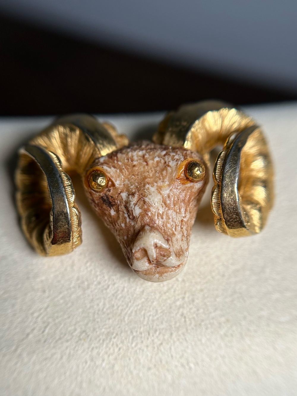 Signed Luca Razza Ram Head Aries Zodiac Brooch Vintage 1970s Pin